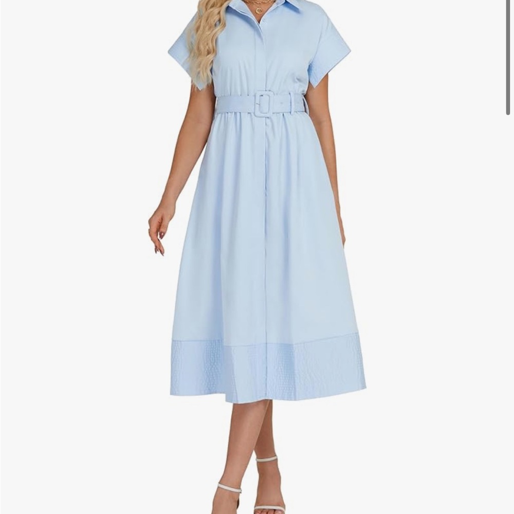 Elegant Blue Belted Dress - Medium